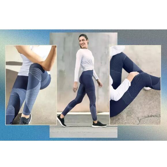 Spanx Look At Me Now Leggings Womens Medium Blue Textured Moto Ankle Stretch - Picture 1 of 11